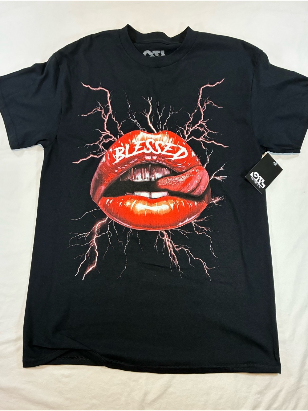 Black 'Blessed' Red Lip Graphic Tee - Men